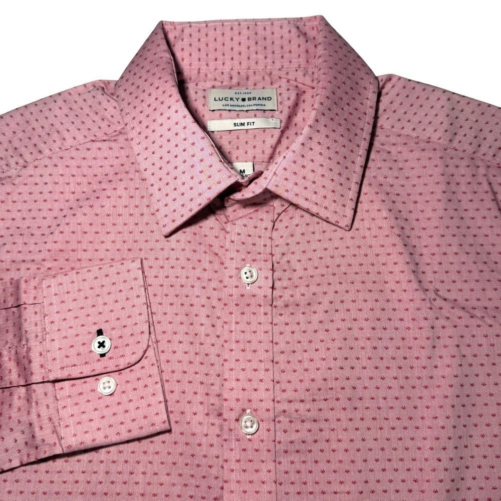 Lucky Brand Men's‎ Pink Ditsy Floral Print Slim Fit Dress Shirt Size Medium